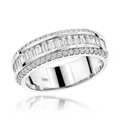 14K White Gold Round Baguette Diamond Wedding Band 1.65ct