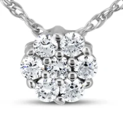 14K White Gold Round Diamond Cluster Pendant 0.14ct