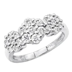 14K White Gold Round Diamond Cluster Ring Flower 0.78ct