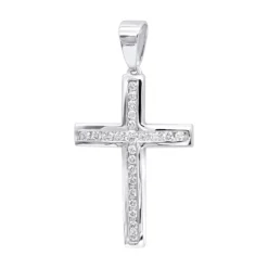 14K White Gold Round Diamond Cross Necklace 1.36ct