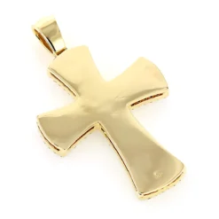 14K Yellow Gold Round Diamond Cross Pendant 1.2ct -Outlet Radiant Bijou Store 14k gold round diamond cross necklace 141ct p 26530 backye