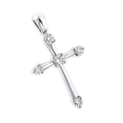 14K White Gold Round Diamond Cross Pendant 0.33ct 17mm 5 Stones