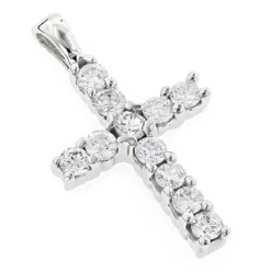 14K White Gold Round Diamond Cross Pendant 0.33ct 10mm
