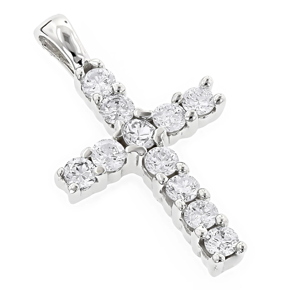14K White Gold Round Diamond Cross Pendant 0.33ct 10mm 3 14K White Gold Round Diamond Cross Pendant 0.33ct 10mm