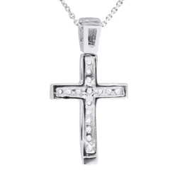 14K White Gold Round Diamond Cross Pendant 0.48ct -Outlet Radiant Bijou Store 14k gold round diamond cross pendant 048ct p 26519 back white 20221011 20221027