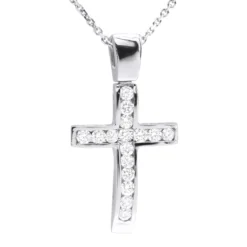 14K White Gold Round Diamond Cross Pendant 0.48ct