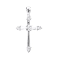 14K White Gold Round Diamond Cross Pendant 0.73ct