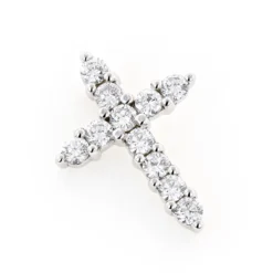 14K White Gold Round Diamond Cross Pendant 1.32ct 17.5mm