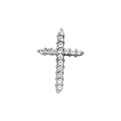 14K White Gold Round Diamond Cross Pendant 1.32ct Hidden Bale