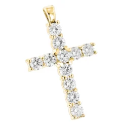 14K Yellow Gold Round Diamond Cross Pendant 4.40ct