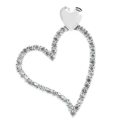 14K White Gold Round Diamond Floating Heart Pendant 0.74ct