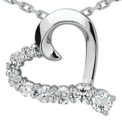 14K White Gold Round Diamond Floating Heart Pendant 0.75ct