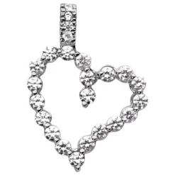 14K White Gold Round Diamond Floating Heart Pendant 2.12ct