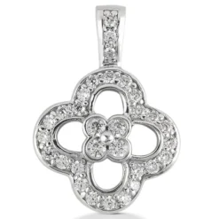 14K White Gold Round Diamond Floral Pendant 0.52ct