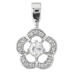 14K White Gold Round Diamond Flower Pendant 0.50ct 13mm