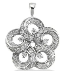 14K White Gold Round Diamond Flower Pendant 0.55ct 18.2mm