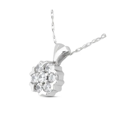 14K White Gold Round Diamond Flower Pendant 0.70ct 10mm 4 14K White Gold Round Diamond Flower Pendant 0.70ct 10mm - Image 2