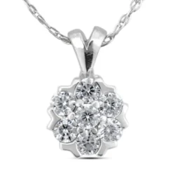 14K White Gold Round Diamond Flower Pendant 0.70ct 10mm