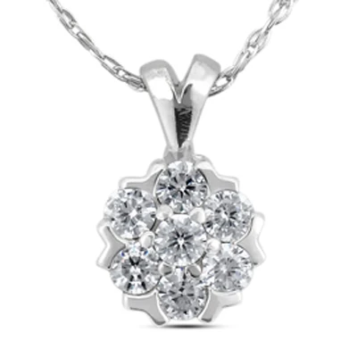14K White Gold Round Diamond Flower Pendant 0.70ct 10mm 3 14K White Gold Round Diamond Flower Pendant 0.70ct 10mm