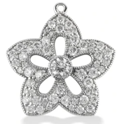 14K White Gold Round Diamond Flower Pendant 0.83ct