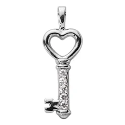 14K White Gold Round Diamond Heart Key Pendant 0.25ct