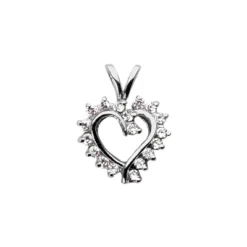 14K White Gold Round Diamond Heart Necklace 0.36ct