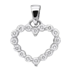 14K White Gold Round Diamond Heart Necklace 0.48ct