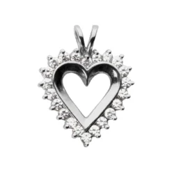 14K White Gold Round Diamond Heart Necklace 0.88ct
