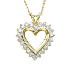 14K Yellow Gold Round Diamond Heart Necklace 1.76ct