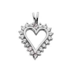 14K White Gold Round Diamond Heart Necklace 2ct