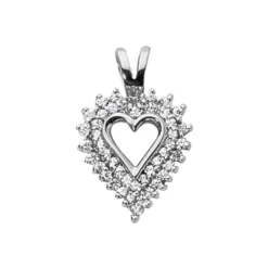 14K White Gold Round Diamond Heart Pendant 0.45ct 25.75mm