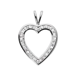 14K White Gold Bezel Set Round Diamonds Heart Pendant 0.48ct