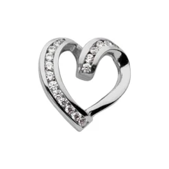 14K White Gold Curved Round Diamond Heart Pendant 0.48ct