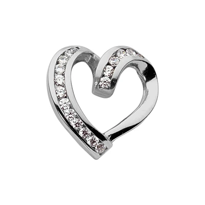 14K White Gold Curved Round Diamond Heart Pendant 0.48ct 3 14K White Gold Curved Round Diamond Heart Pendant 0.48ct