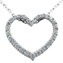 14K White Gold Round Diamond Heart Pendant 0.50ct 18mm