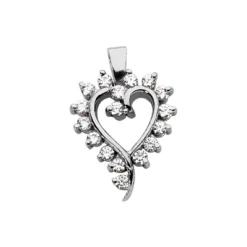 14K White Gold Round Diamond Heart Pendant 0.51ct