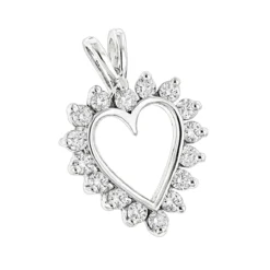 14K White Gold Round Diamond Heart Pendant 0.64ct 16mm