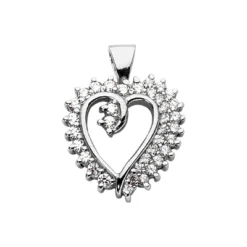 14K White Gold Round Diamond Heart Pendant 0.68ct