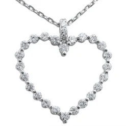 Large 14K White Gold Round Diamond Heart Pendant 0.78ct