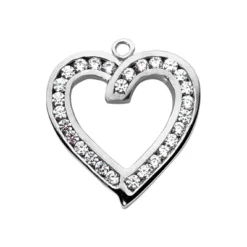 14K White Gold Open Heart Pendant 0.90ct Round Diamonds