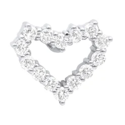 14K White Gold Round Diamond Open Heart Pendant 1.26ct Hidden Bail