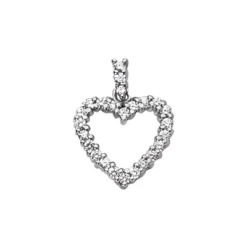 14K White Gold Round Diamond Open Heart Pendant With Encrusted Bail 1.60ct