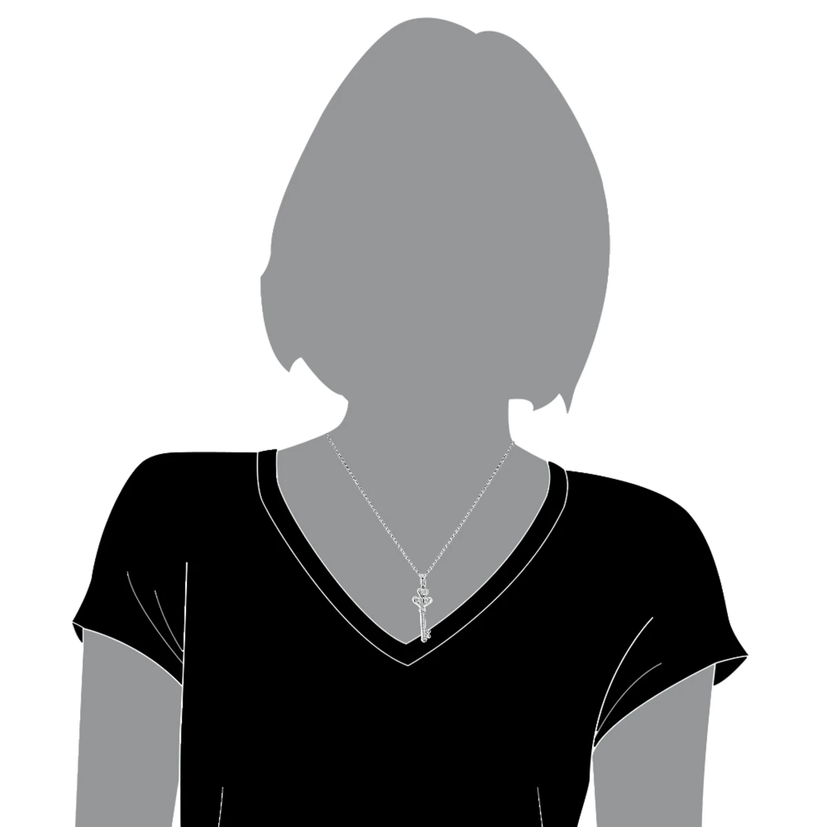 14K White Gold Round Diamond Key Pendant 0.18ct 7 14K White Gold Round Diamond Key Pendant 0.18ct - Image 5