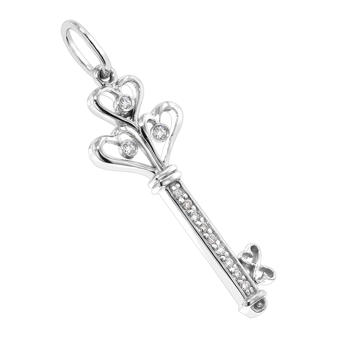 14K White Gold Round Diamond Key Pendant 0.18ct 3 14K White Gold Round Diamond Key Pendant 0.18ct