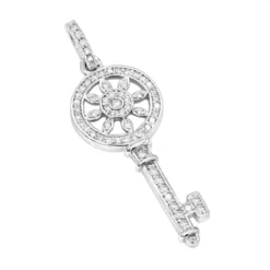 14K White Gold Round Diamond Key Pendant 0.33ct