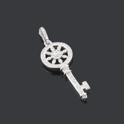 14K White Gold Round Diamond Key Pendant 0.33ct -Outlet Radiant Bijou Store 14k gold round diamond key pendant 033ct p 30607box