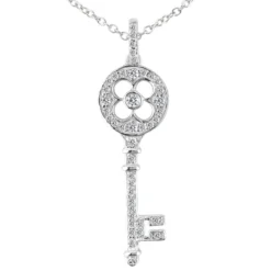 14K White Gold Round Diamond Key Pendant 0.38ct 12.5mm