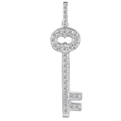 14K White Gold Round Diamond Key Pendant 0.38ct 9.8mm