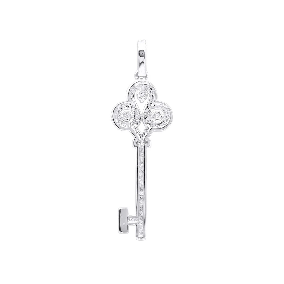 14K White Gold Round Diamond Key Pendant 1.57ct 6 14K White Gold Round Diamond Key Pendant 1.57ct - Image 4