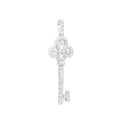 14K White Gold Round Diamond Key Pendant 1.57ct